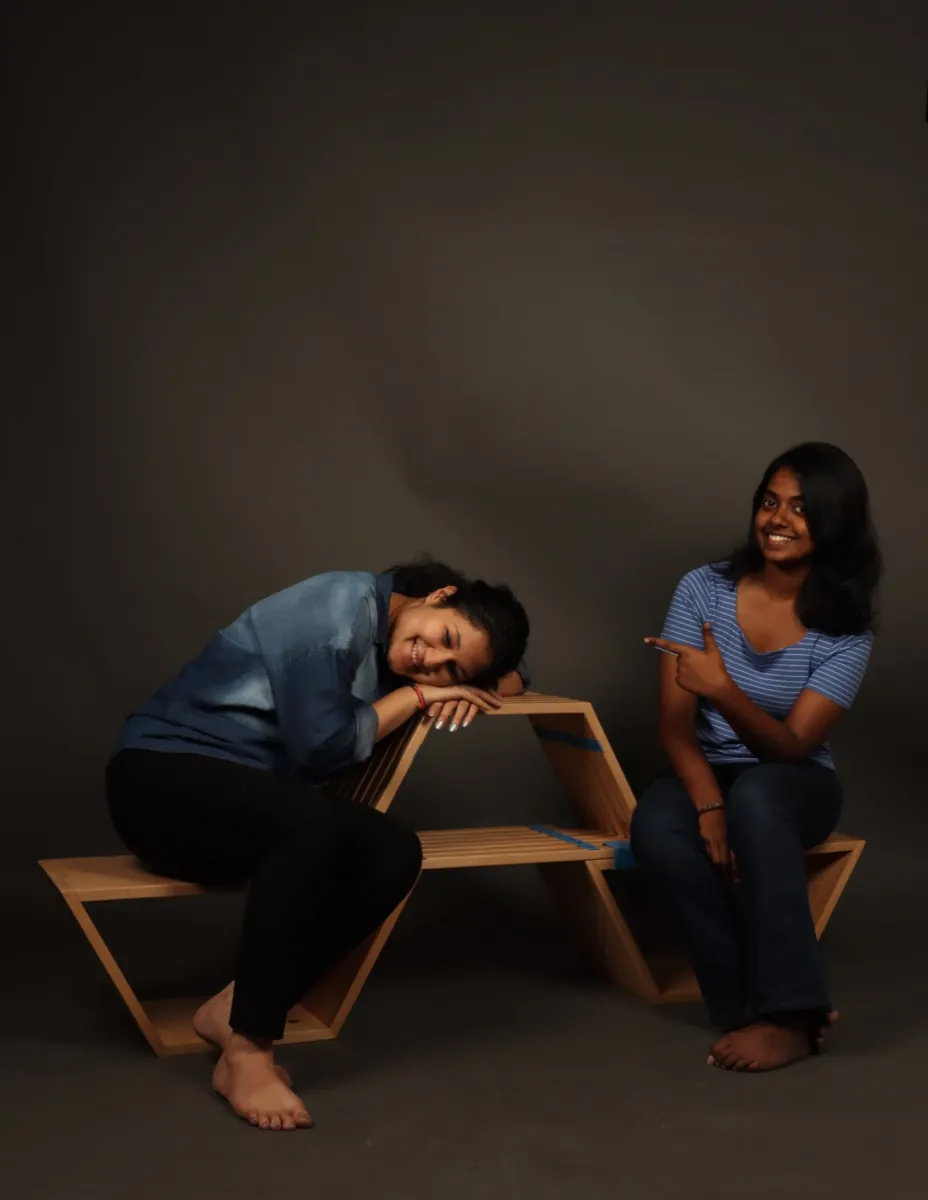Person interacting with Sān-gram furniture
